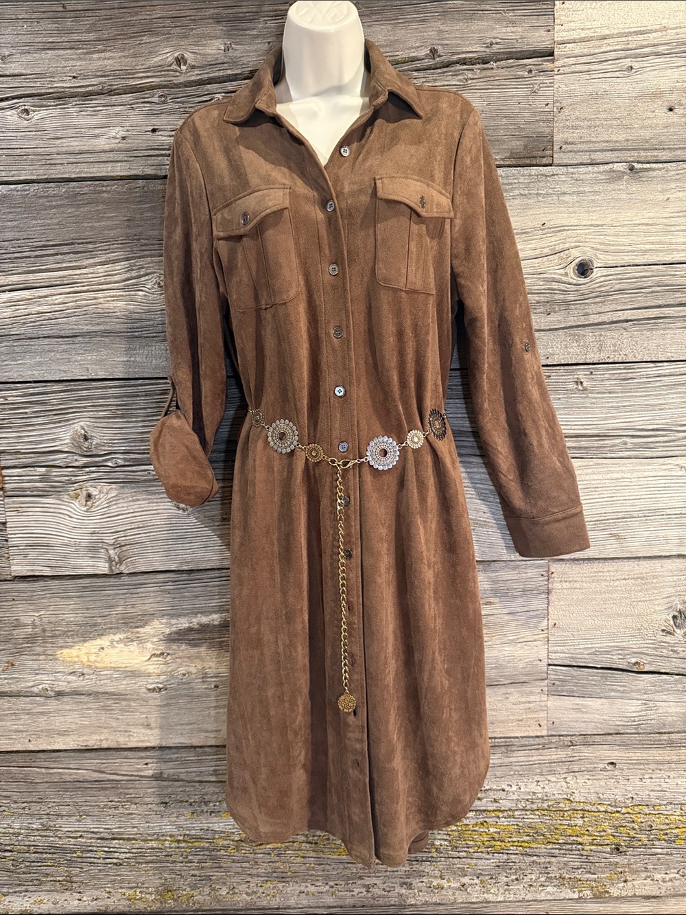 Brown Suede Shirt Dress - Women's Over-shirt or Jacket